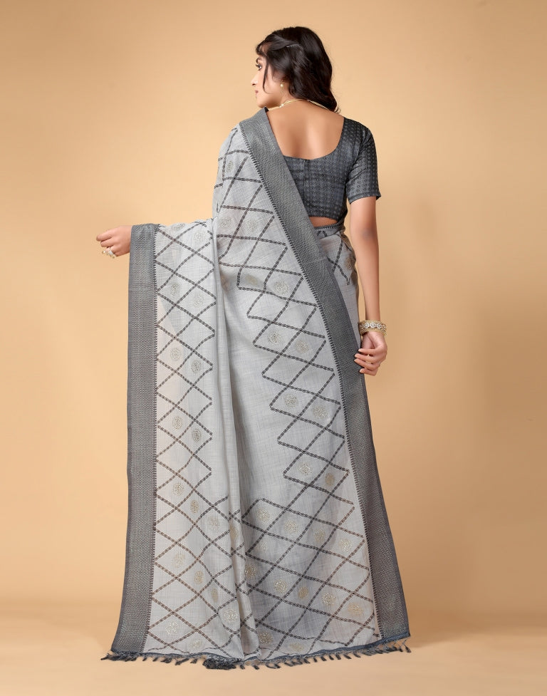 Grey Cotton Saree | Sudathi