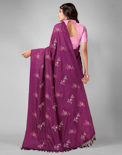 Wine Printed Silk Saree