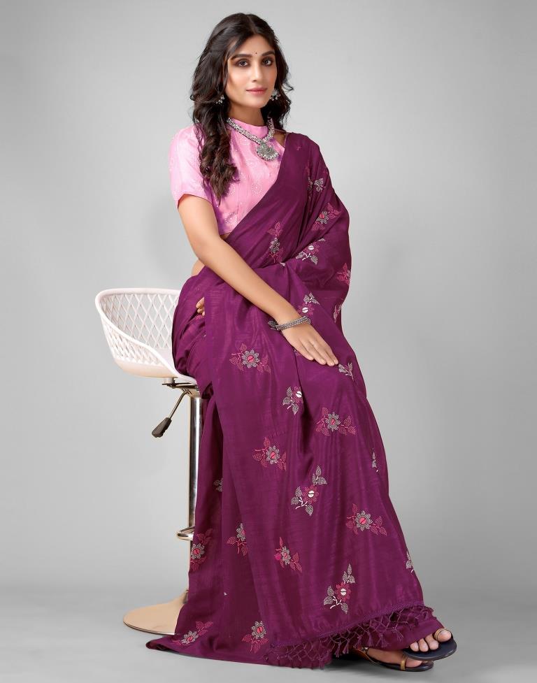 Wine Printed Silk Saree