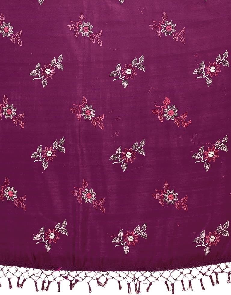 Wine Printed Silk Saree