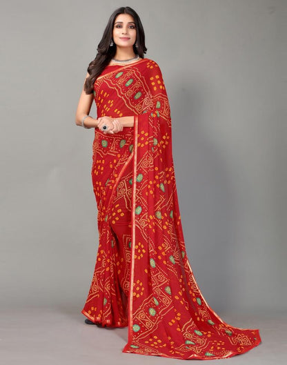 Red Bandhani Georgette Saree