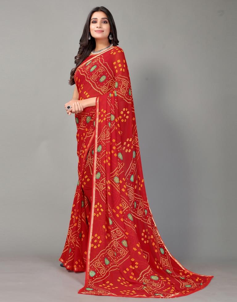 Red Bandhani Georgette Saree