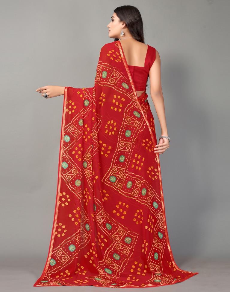 Red Bandhani Georgette Saree