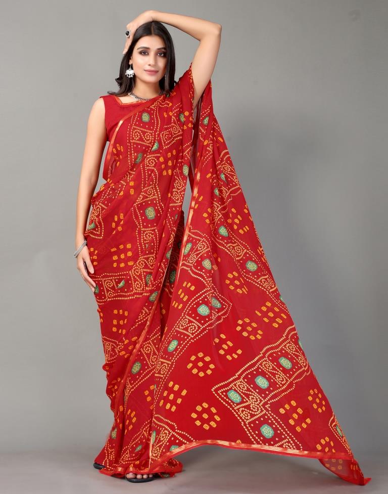 Red Bandhani Georgette Saree