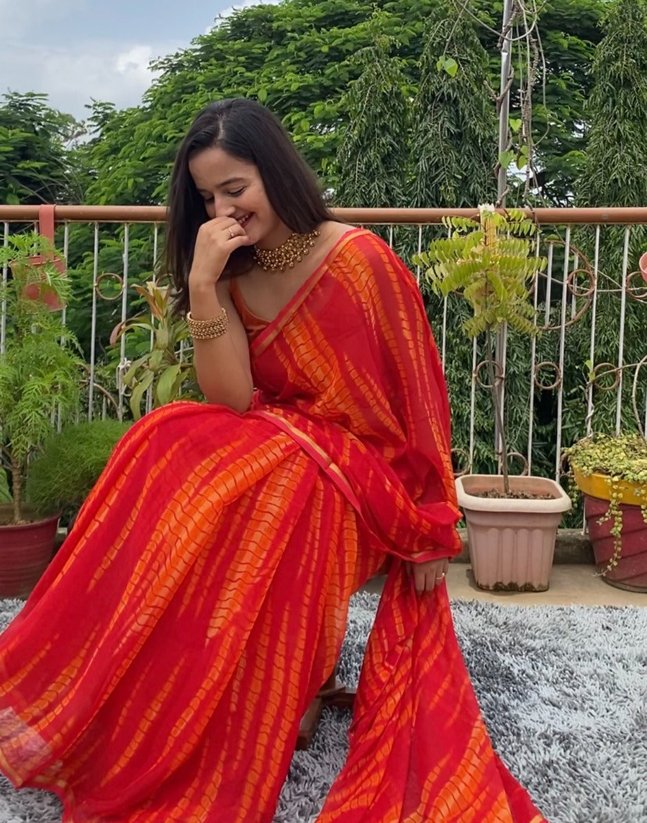 Red Patola Chiffon Saree | Sudathi