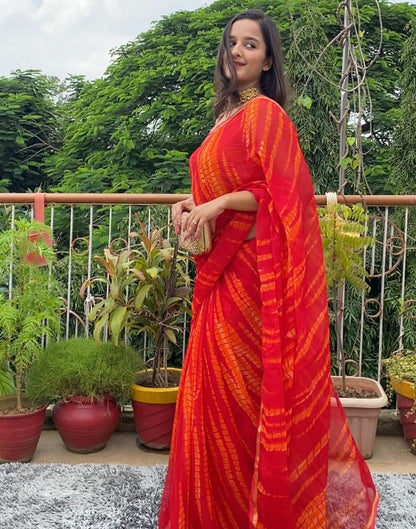 Red Patola Chiffon Saree | Sudathi