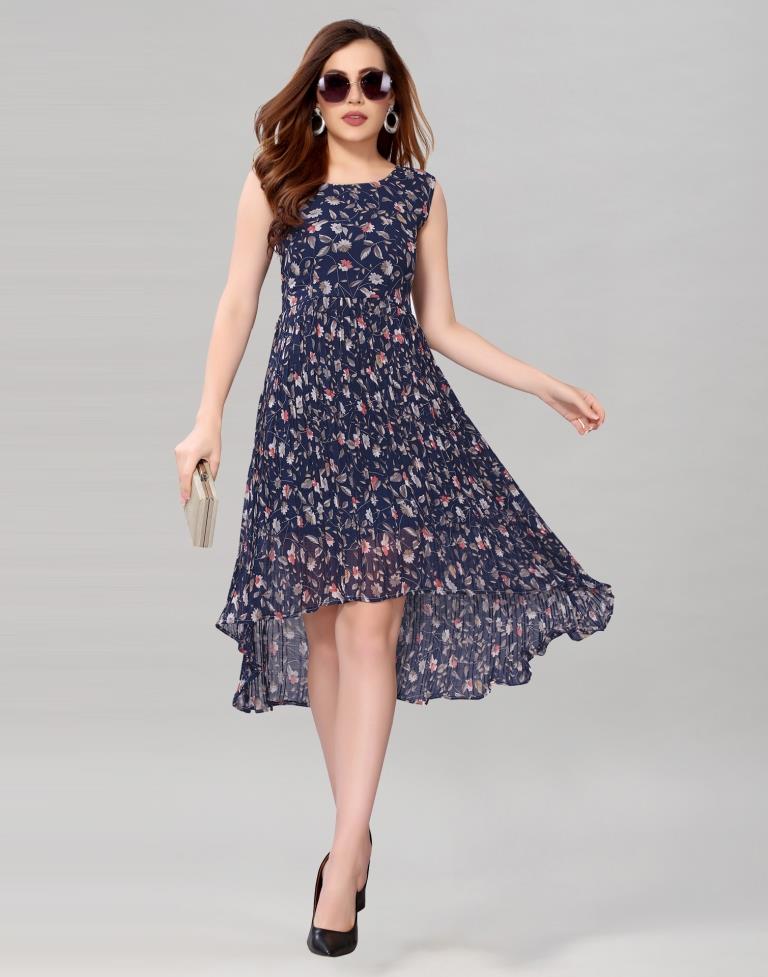 Navy Blue Flared Dress | Leemboodi