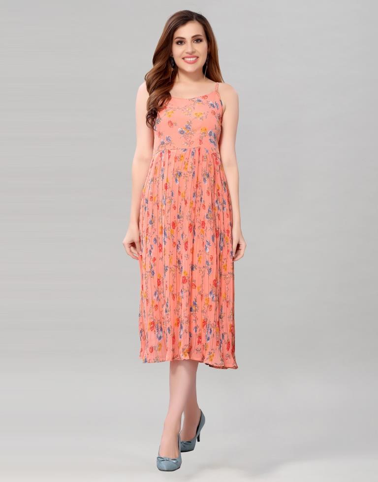 Peach Coloured Chiffon Printed Dress | Sudathi