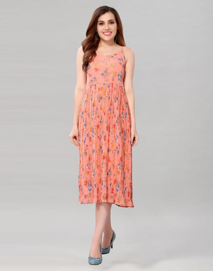Peach Coloured Chiffon Printed Dress | Sudathi