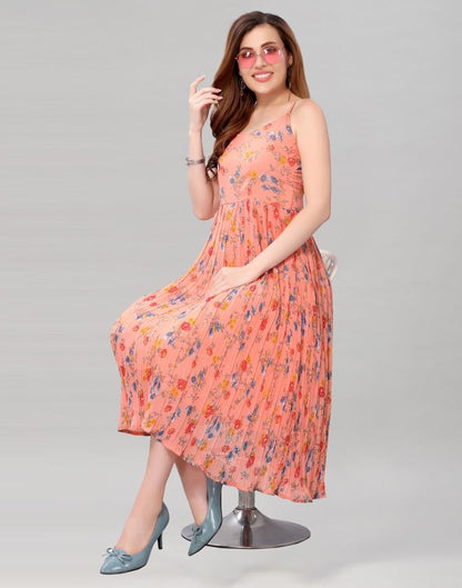 Peach Coloured Chiffon Printed Dress | Sudathi