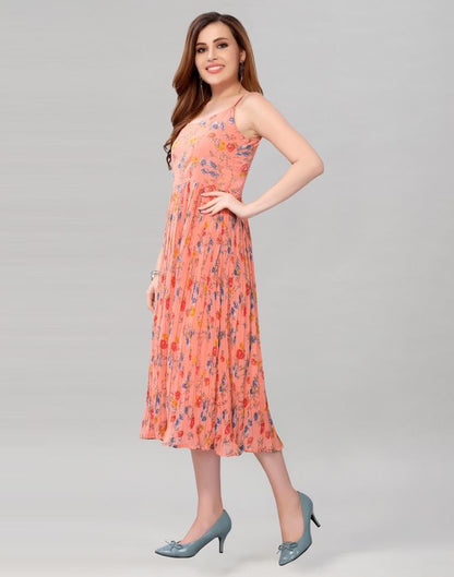 Peach Coloured Chiffon Printed Dress | Sudathi