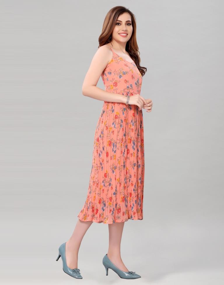 Peach Coloured Chiffon Printed Dress | Sudathi