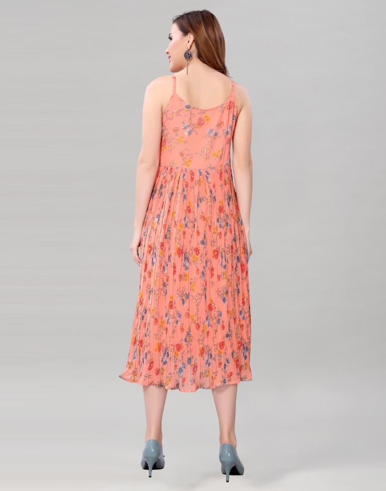 Peach Coloured Chiffon Printed Dress | Sudathi