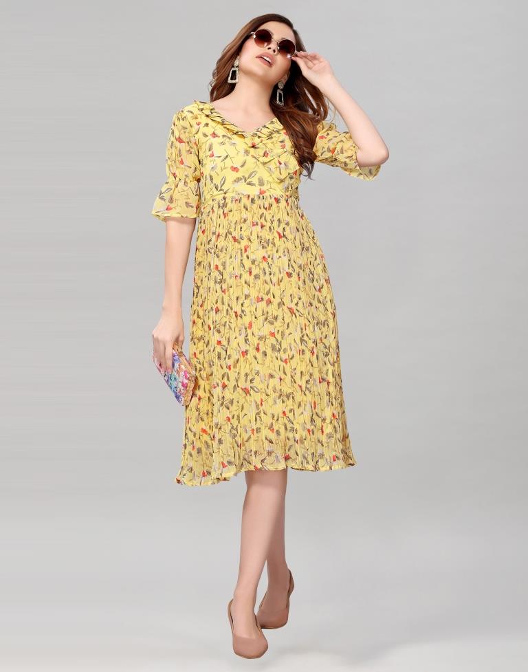 Light Yellow Coloured Chiffon Printed Dress | Leemboodi