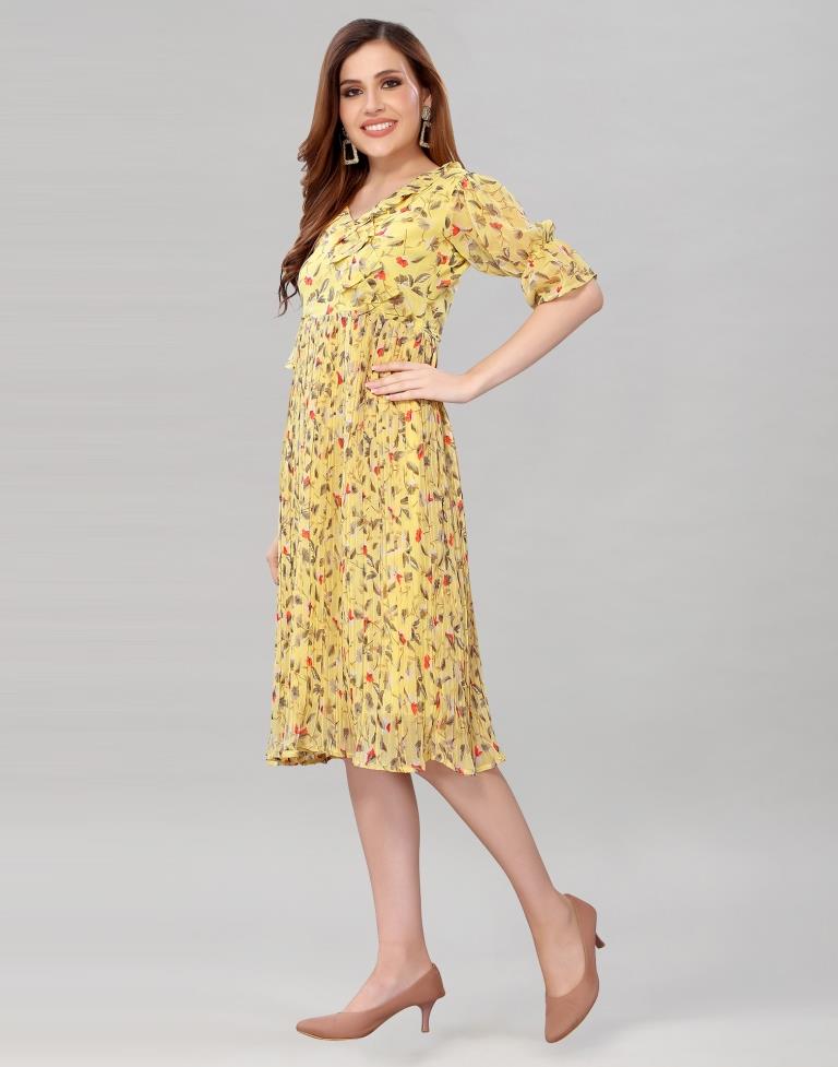 Light Yellow Coloured Chiffon Printed Dress | Leemboodi