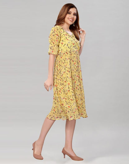 Light Yellow Coloured Chiffon Printed Dress | Leemboodi