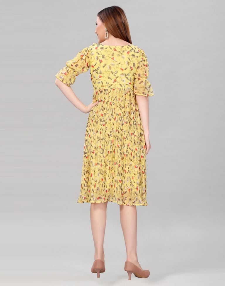 Light Yellow Coloured Chiffon Printed Dress | Leemboodi