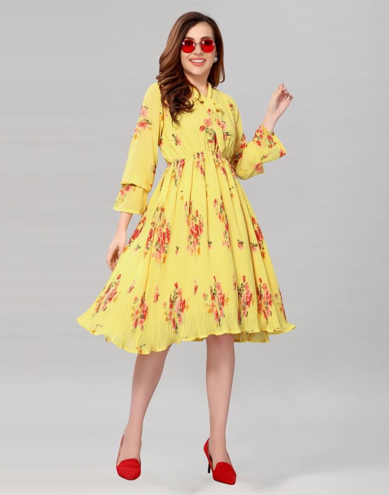 Light Yellow Coloured Chiffon Printed Dress | Sudathi