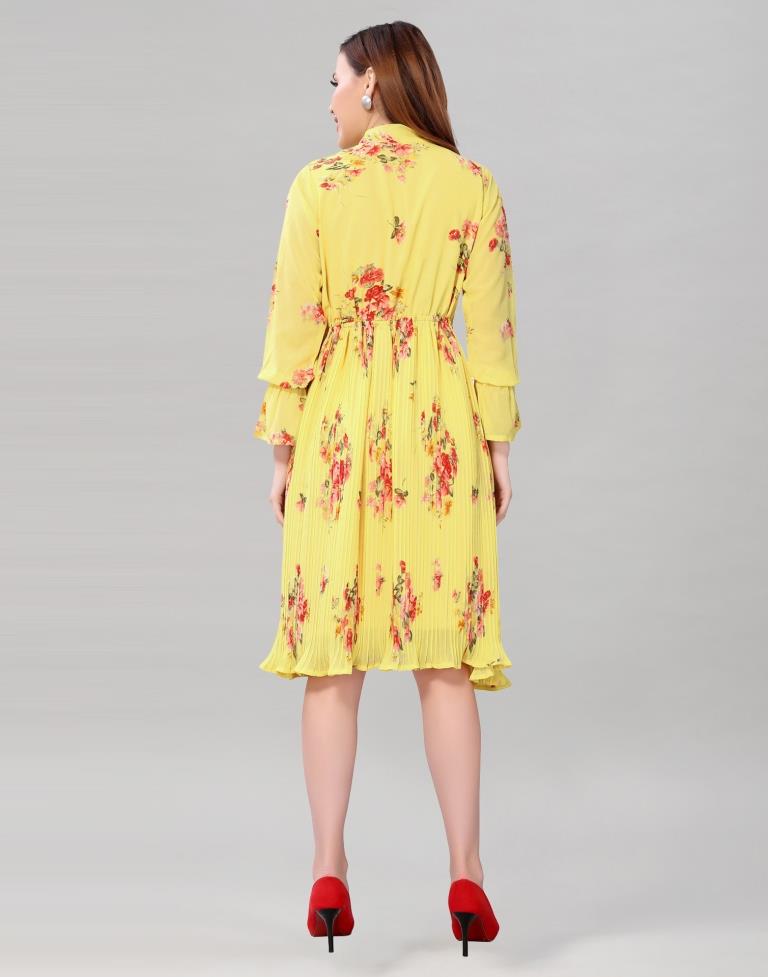 Light Yellow Coloured Chiffon Printed Dress | Sudathi
