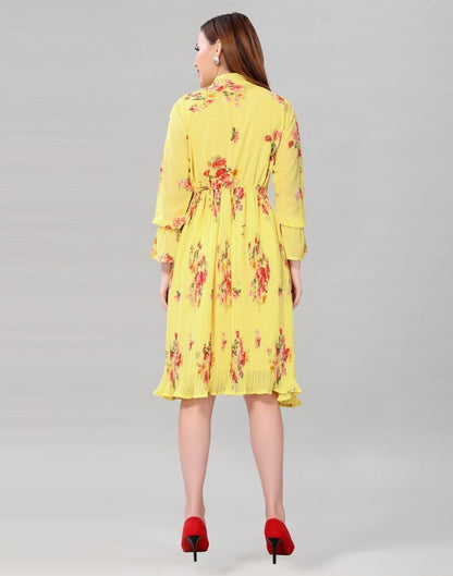 Light Yellow Coloured Chiffon Printed Dress | Sudathi