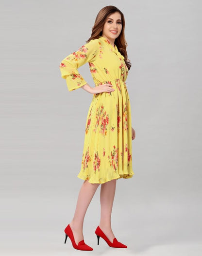 Light Yellow Coloured Chiffon Printed Dress | Sudathi