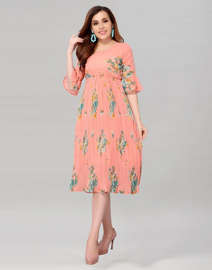 Peach Coloured Chiffon Printed Dress | Sudathi