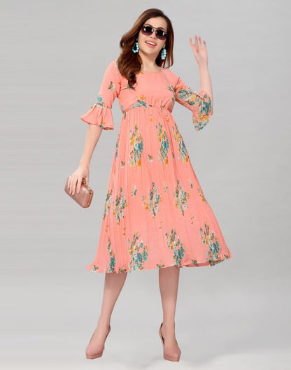 Peach Coloured Chiffon Printed Dress | Sudathi
