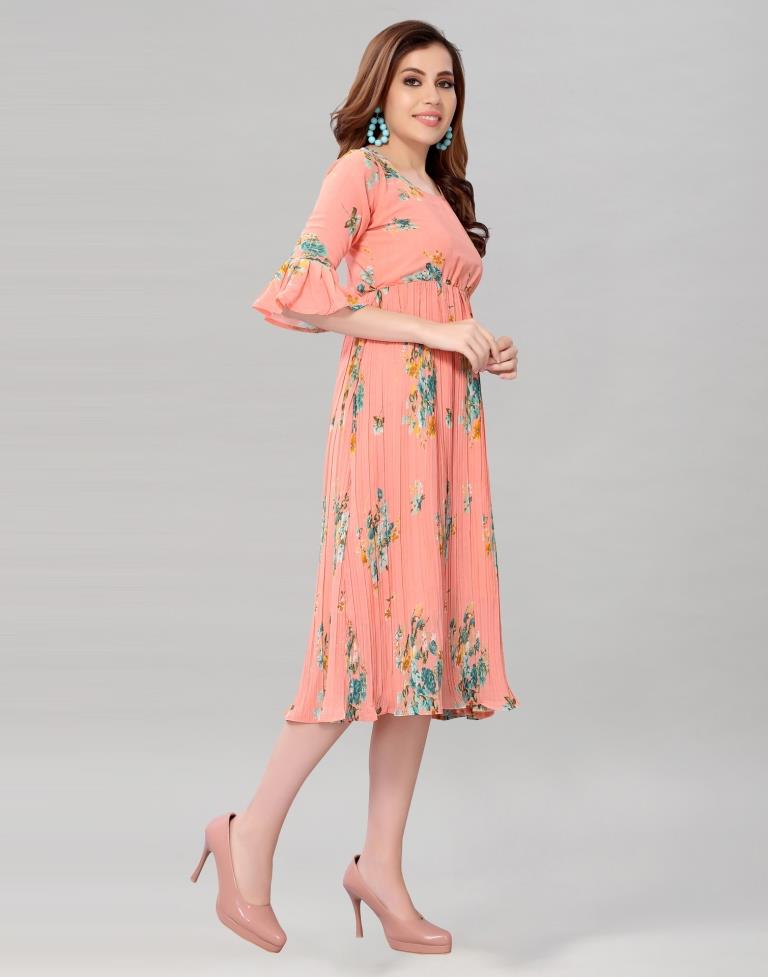 Peach Coloured Chiffon Printed Dress | Sudathi