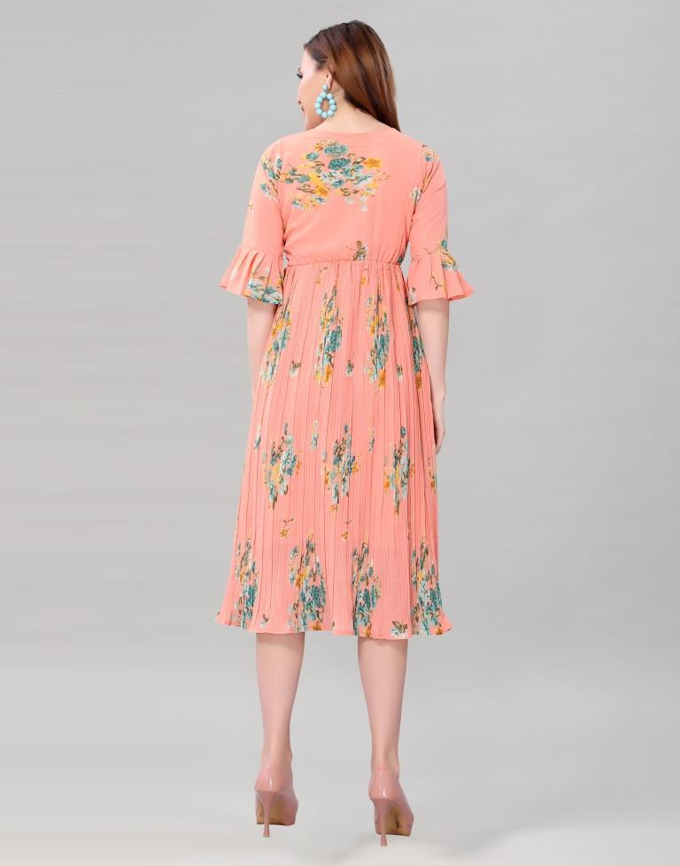 Peach Coloured Chiffon Printed Dress | Sudathi