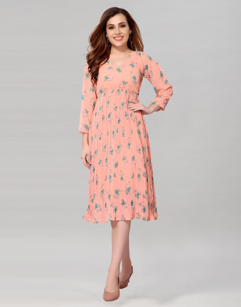 Peach Coloured Chiffon Printed Dress | Sudathi