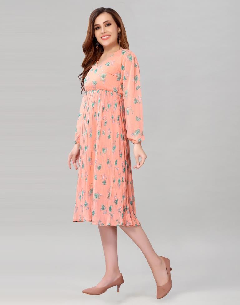 Peach Coloured Chiffon Printed Dress | Sudathi