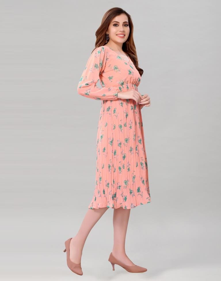 Peach Coloured Chiffon Printed Dress | Sudathi