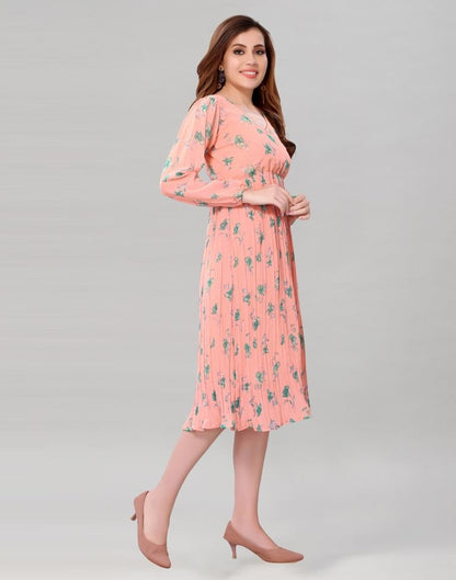 Peach Coloured Chiffon Printed Dress | Sudathi