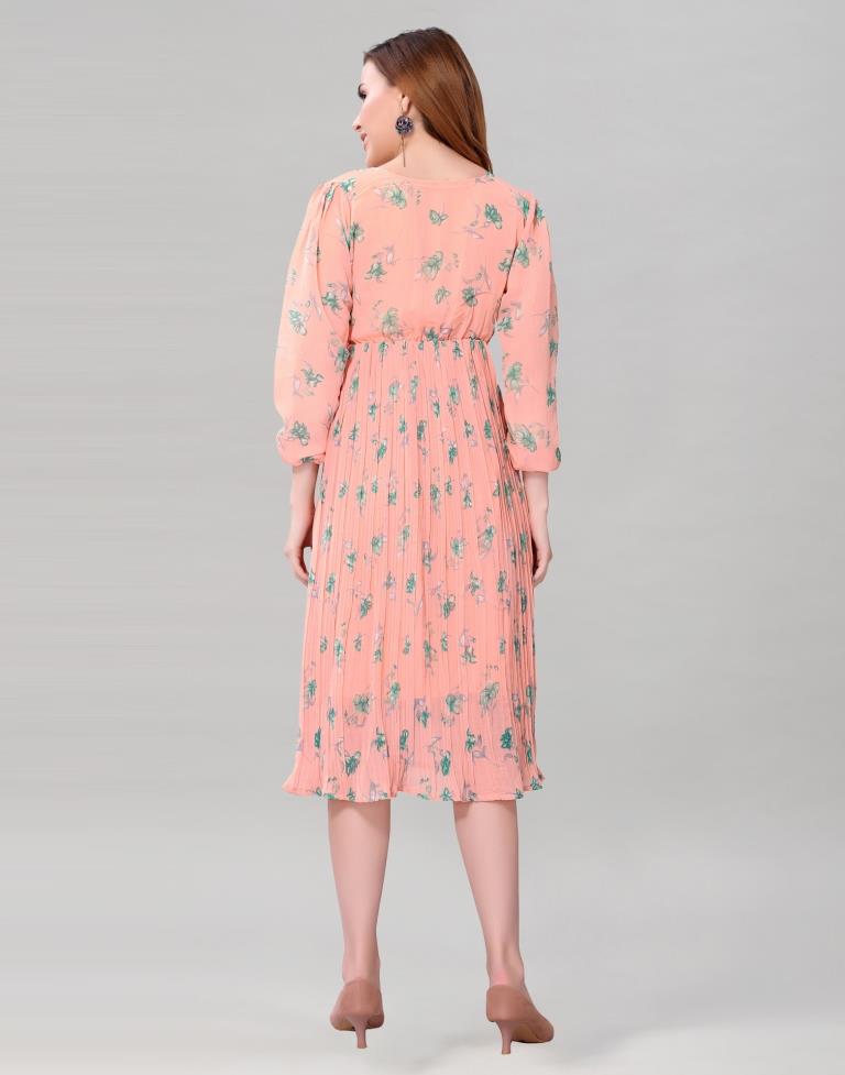 Peach Coloured Chiffon Printed Dress | Sudathi