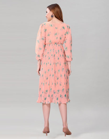Peach Coloured Chiffon Printed Dress | Sudathi