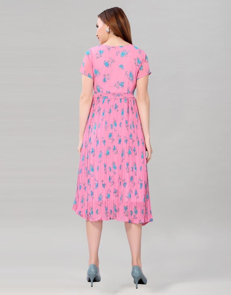 Light Pink Coloured Chiffon Printed Dress | Leemboodi