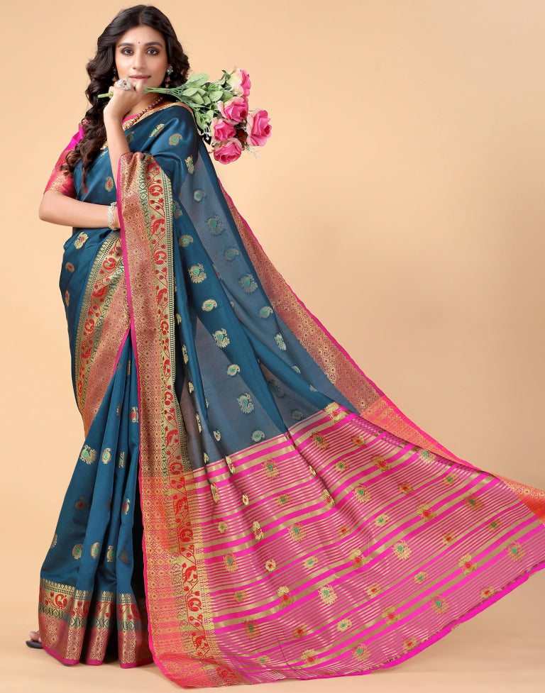 Peacock Blue Silk Saree | Sudathi