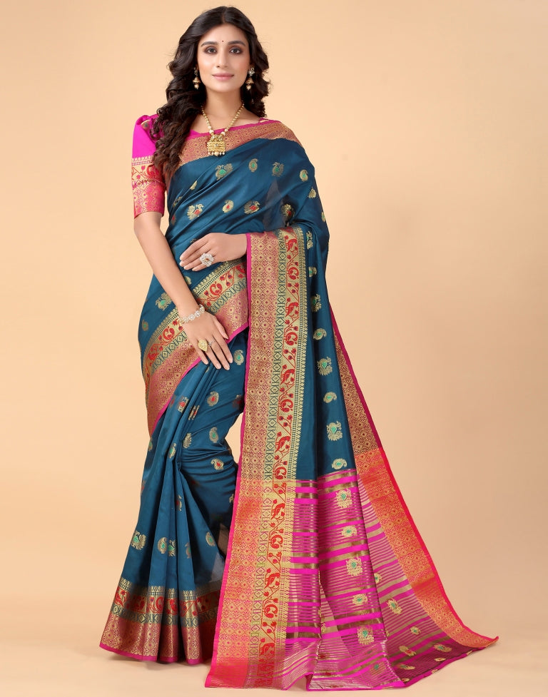 Peacock Blue Silk Saree | Sudathi