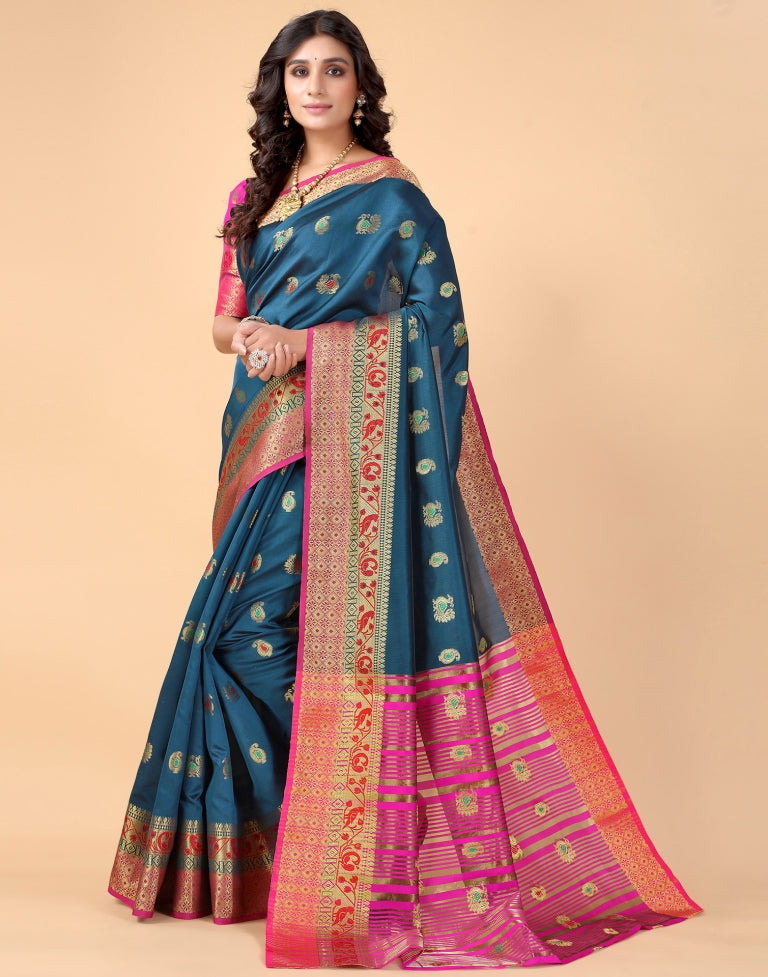 Peacock Blue Silk Saree | Sudathi