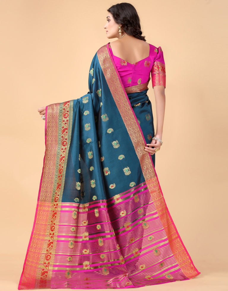 Peacock Blue Silk Saree | Sudathi