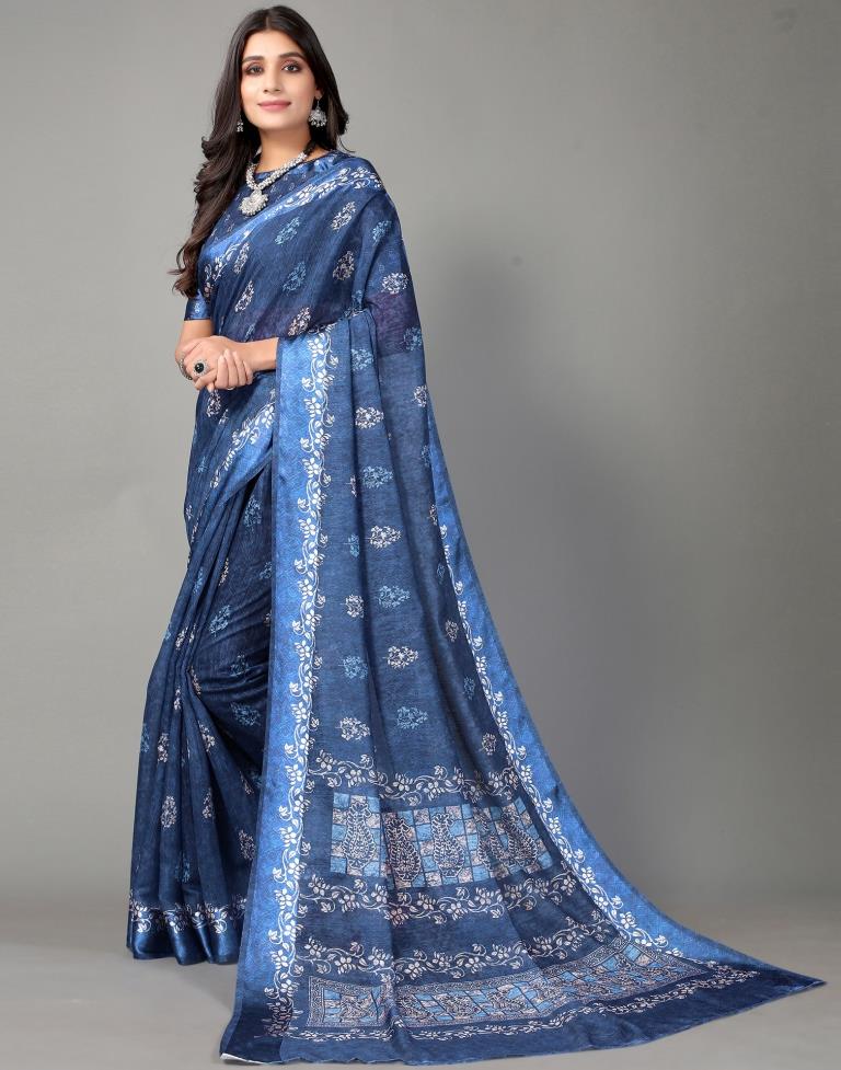 Navy Blue Cotton Saree | Sudathi