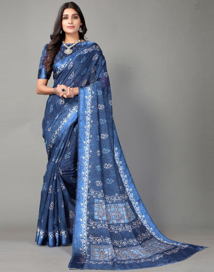 Navy Blue Cotton Saree | Sudathi