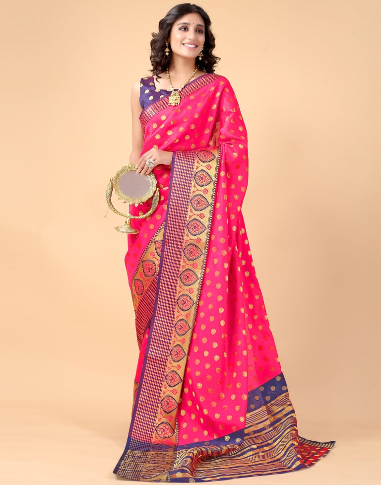Tomato Pink Banarasi Silk Saree | Sudathi
