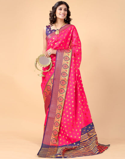 Tomato Pink Banarasi Silk Saree | Sudathi