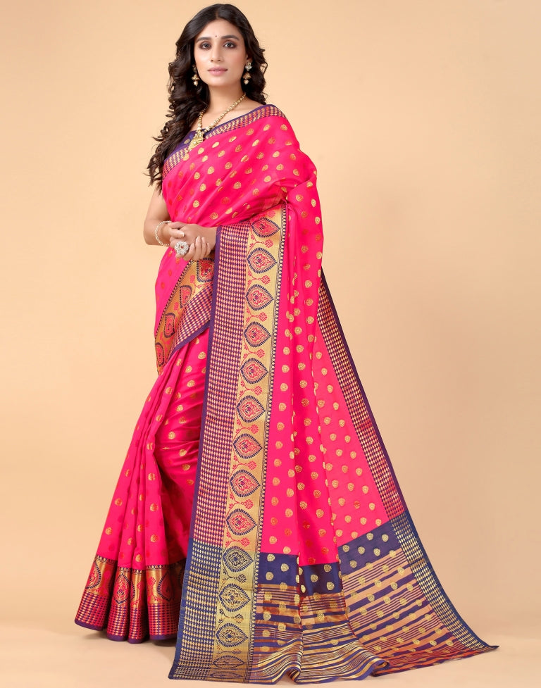 Tomato Pink Banarasi Silk Saree | Sudathi