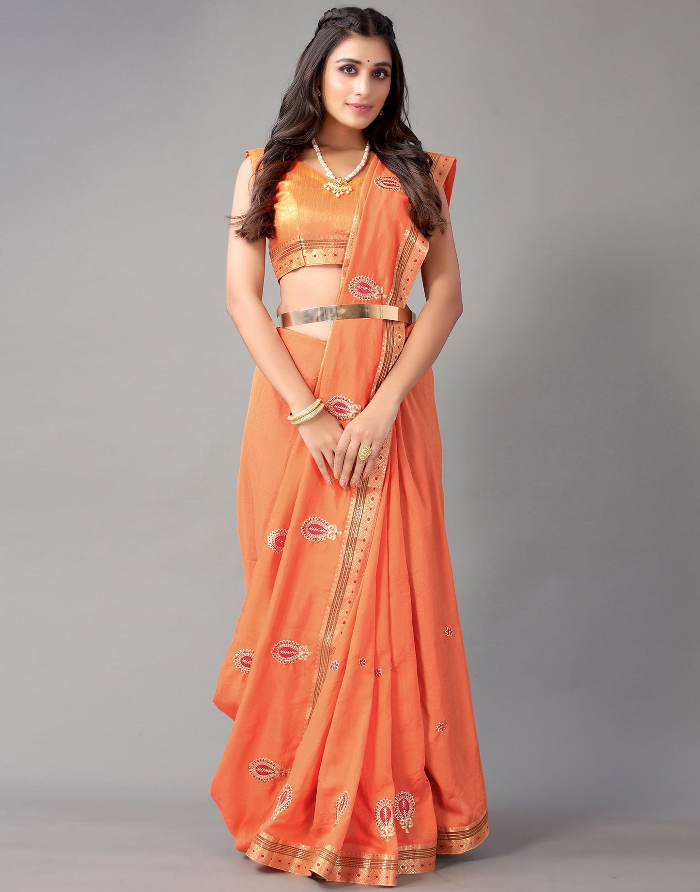 Light Orange Embroidery Saree | Sudathi