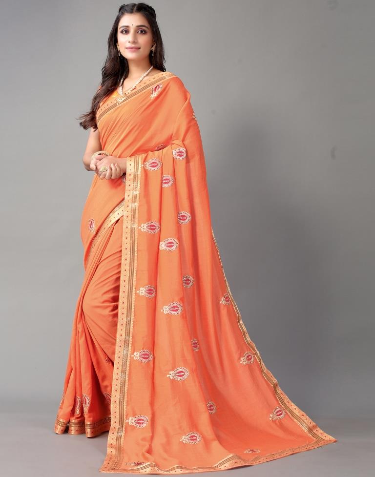 Light Orange Embroidery Saree | Sudathi