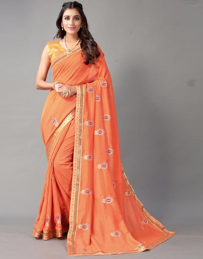 Light Orange Embroidery Saree | Sudathi