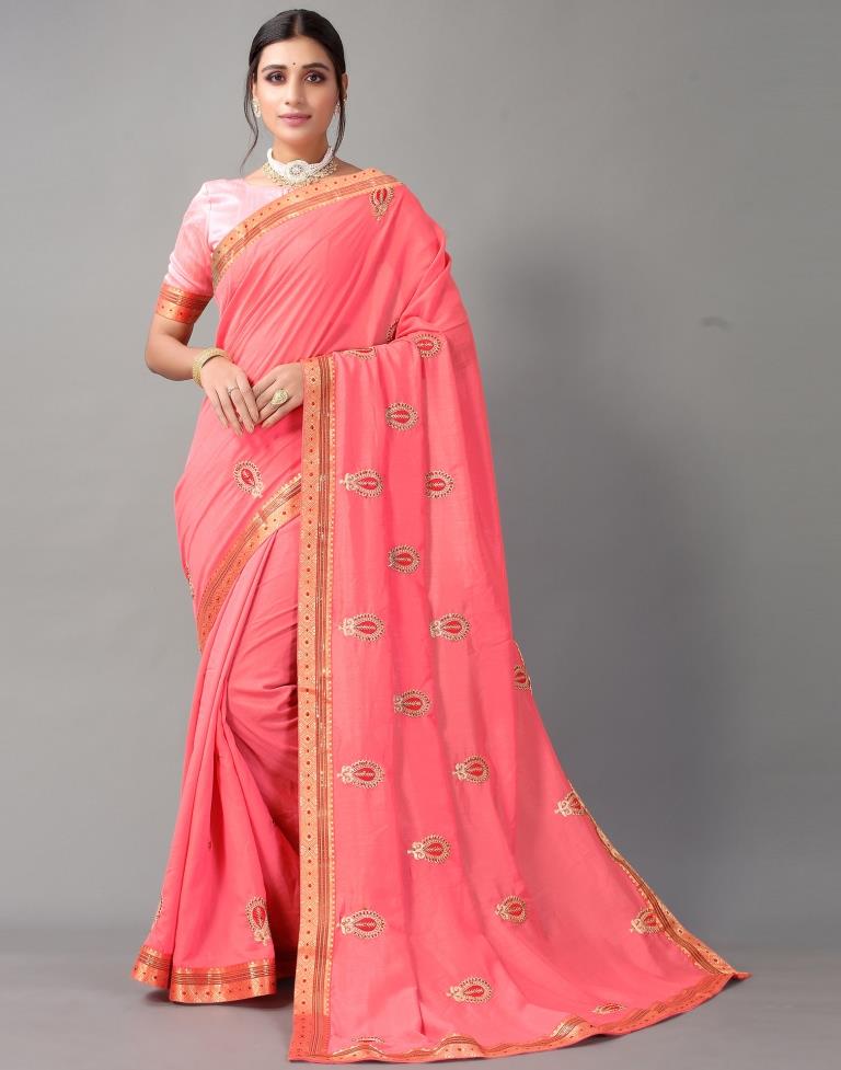 Rose Pink Embroidery Saree | Sudathi