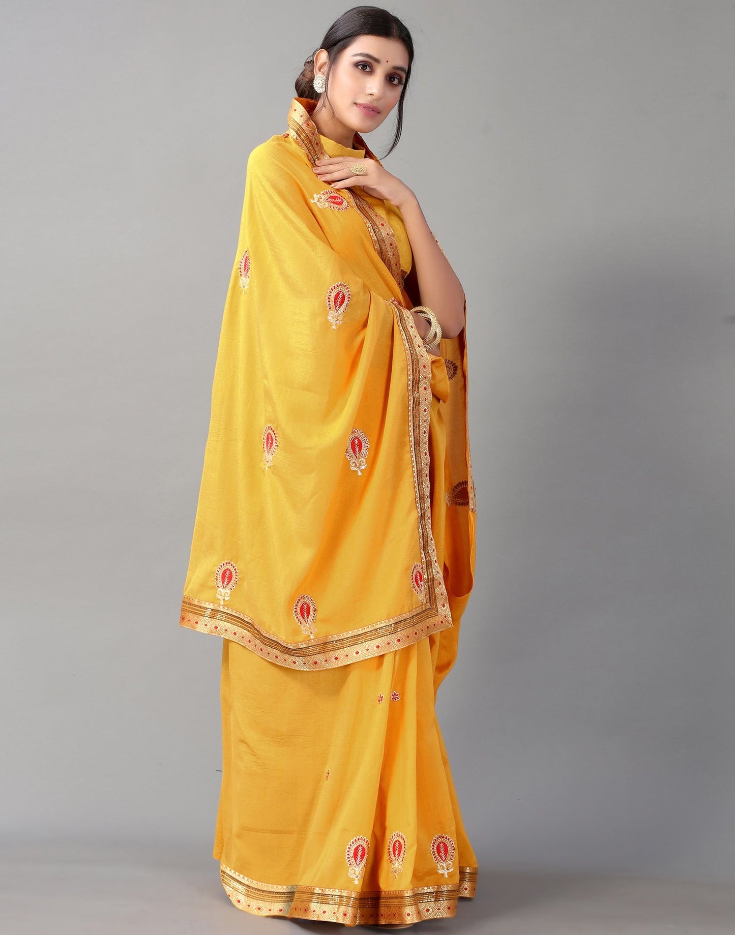 Mustard Yellow Embroidery Saree | Sudathi